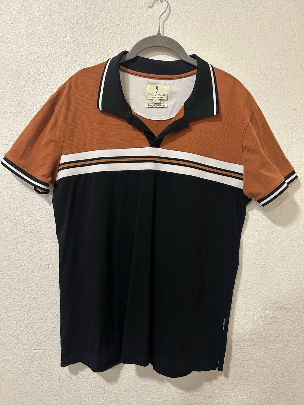 Two-Tone Men's Polo Shirt in Rust and Black by Scott James